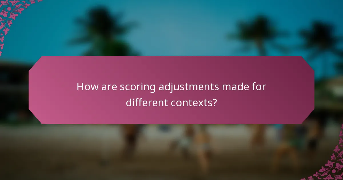How are scoring adjustments made for different contexts?